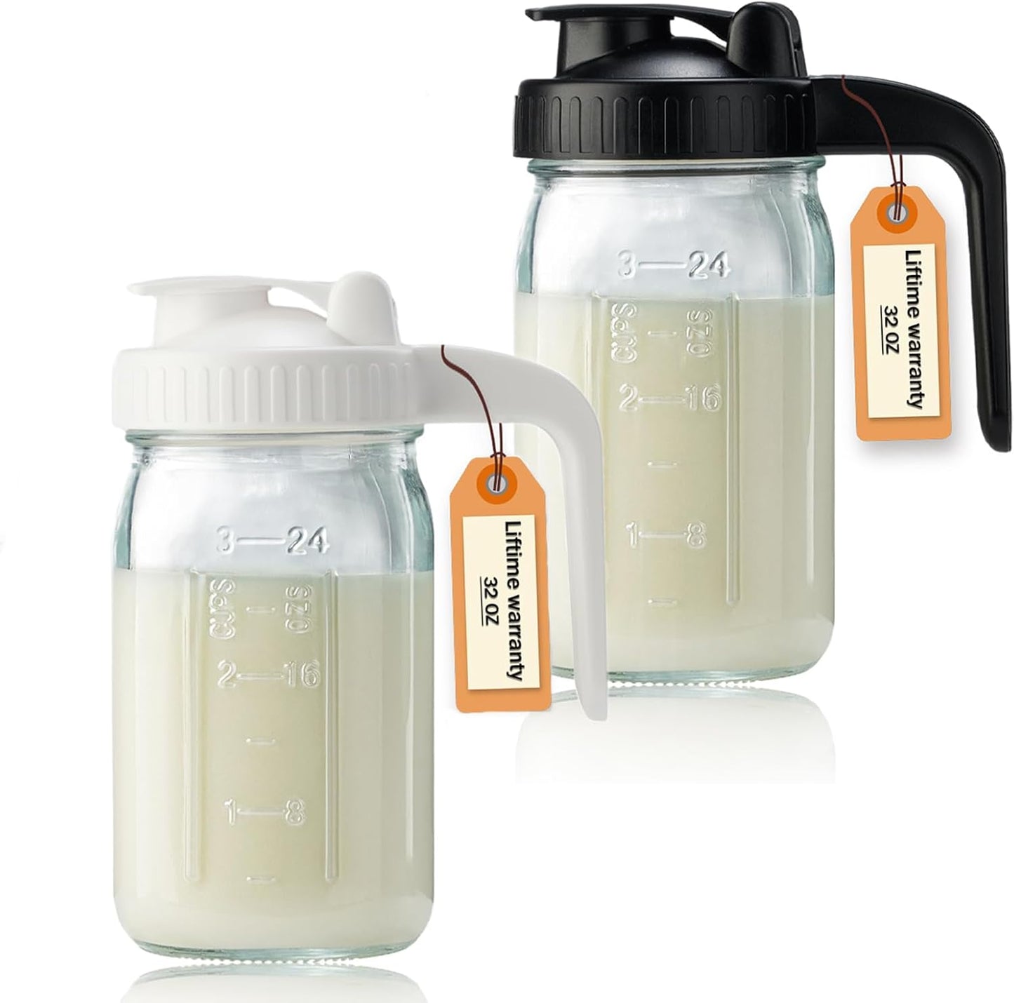 32oz Glass Pitcher with Lid & V-shaped Pour Spout - 1 Quart Double Leak Proof, Creamer Container for Sun Tea, Juice, Cold Brew Coffee, Breastmilk Storage Container