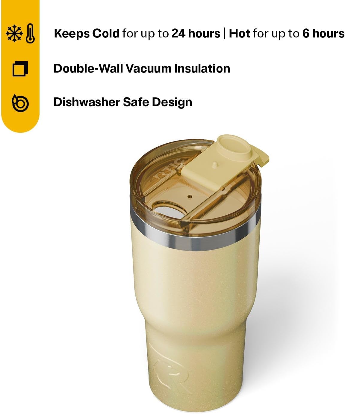 RTIC 20oz Essential Tumbler with Lid, Ceramic Lined, Insulated, Stainless Steel, Metal, Double Wall Vacuum-Insulation, Travel Cup for Iced Coffee, Tea, Hot and Cold Drink, Sunlight Glitter