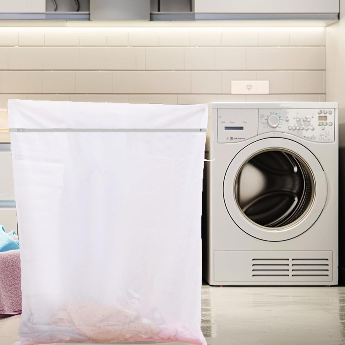 Kimmama Laundry Mesh Wash Bags, Lingerie Bags for Washing Delicates, White Net, Grey Zipper, Super Large