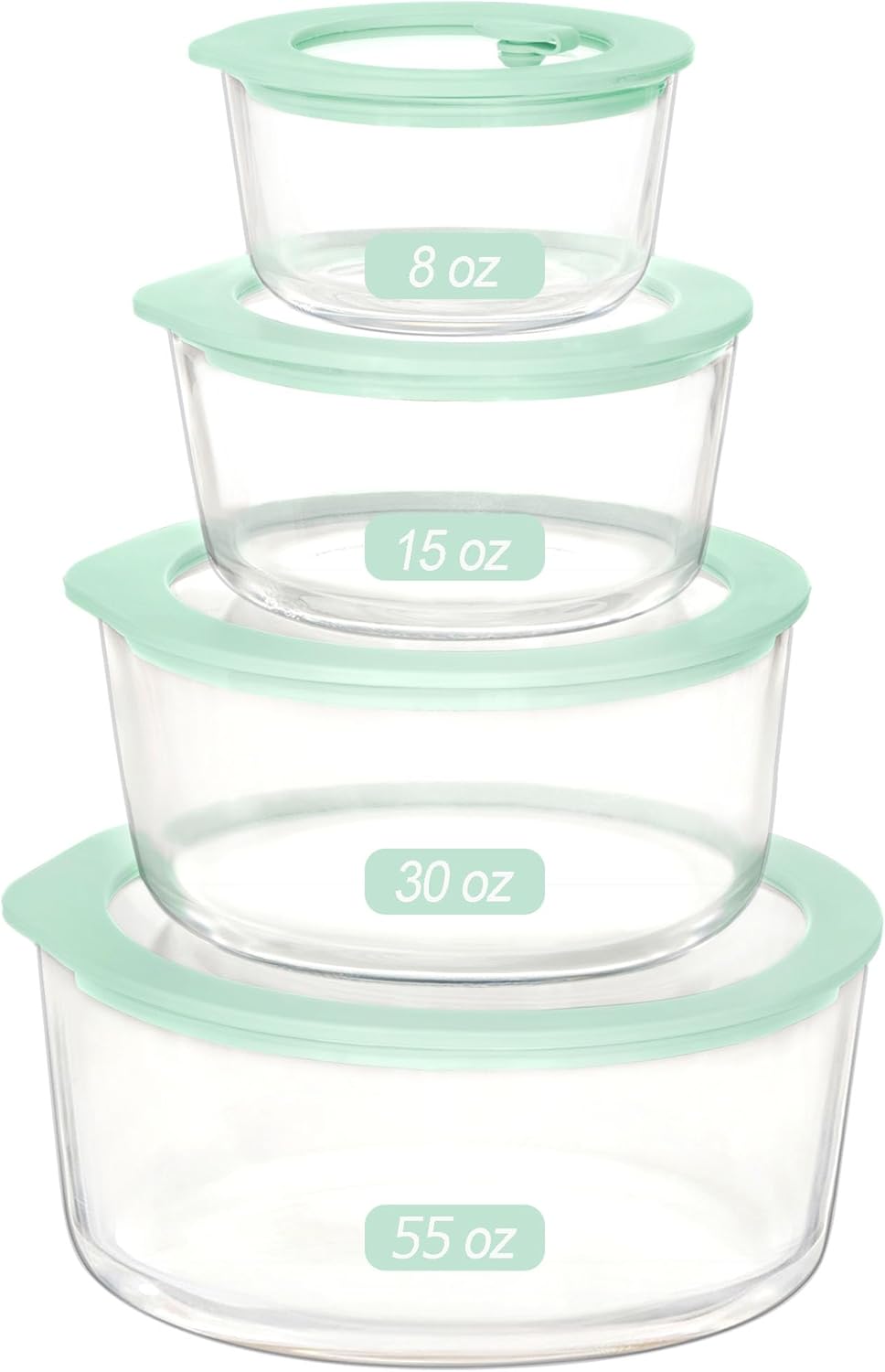 Urban Green Glass Food Container Set with Glass Lid, 4 Pack, Meal Prep Containers with Silicone Framed Airtight Lid, Leakproof, 100% Plastic Free,