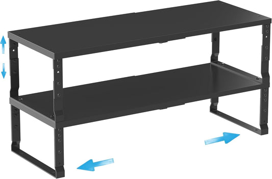 Expandable Spice Rack Organizion for Kitchen Cabinet, Seasoning,Bathroom Organizer Display Shelf, Stackable Multi-Purpose Shelves.Easy-to-Install（2Packs/Black,Medium