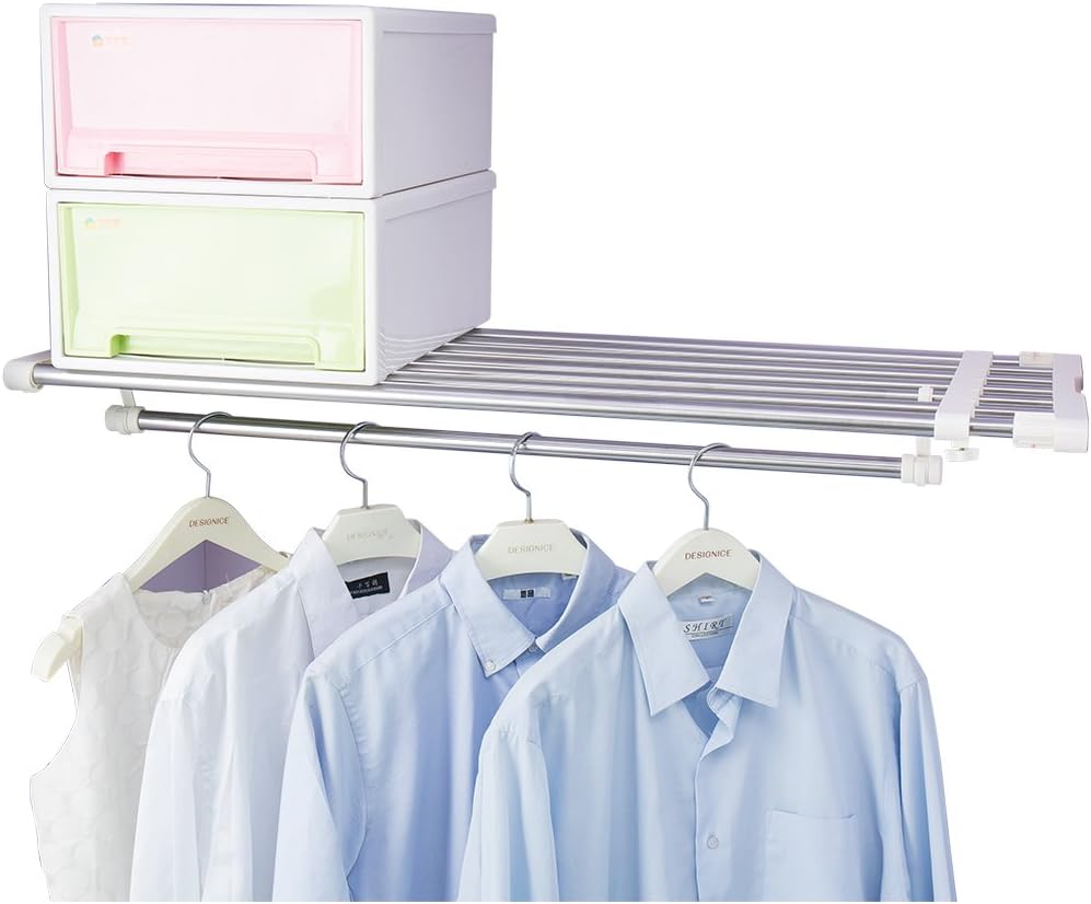 Hershii Closet Tension Shelf Expandable Telescopic Rod Heavy Duty Clothes Hanging Rail Adjustable DIY Storage Organizer Shoe Rack for Garage Bathroom Kitchen Bedroom