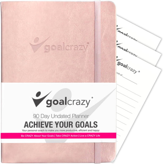 Undated Daily Planner to Achieve Your Goals 2025-2026 - 90 Day Guided Journal & Productivity Organizer with Goal Setting, Habit Tracker, To Do List, Academic & Work Calendar, Leather Hardcover - Rose Gold