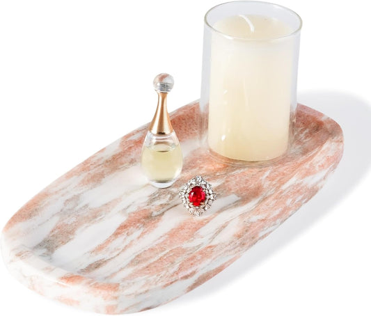 Koville Natural Marble Tray for Bathroom Countertop, Vanity Tray for Decor, Marble Bathroom Trays Stone Storage Trays for Perfume, Jewelry, Candles, Decorative Tray for Dresser Organizer(Norway Red)