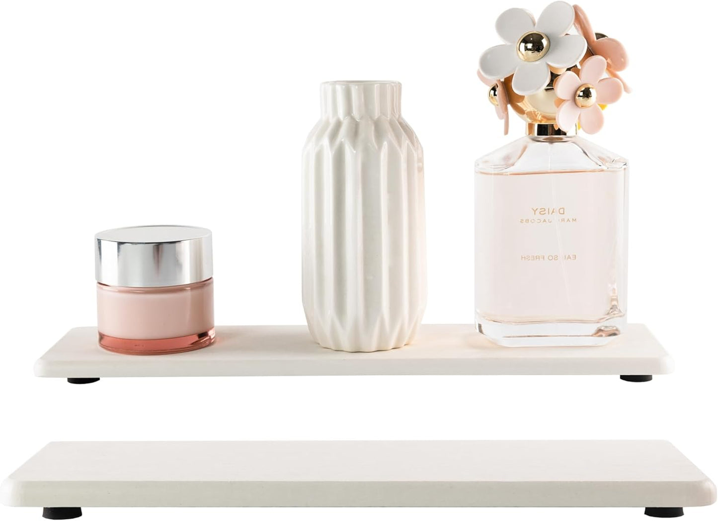 2 Pcs Water Absorbing Stone Trays, Kitchen/Bathroom Sink Soap Dish, Diatomite Tray Used for Hand Soap & Cosmetic Bottles in The Modern Home, 3.15" W x 11.8" L, White