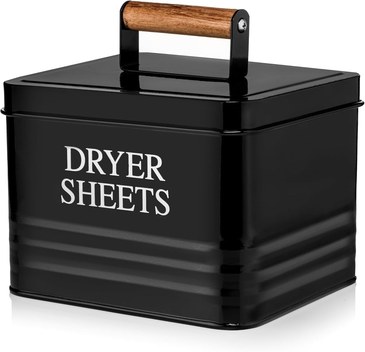 Calindiana Modern Farmhouse Metal Laundry Dryer Sheets Holder Fabric Softener Dispenser with Lid for Laundry Room Decor and Accessories and Space Saving Laundry Organization and Storage, Glossy Black