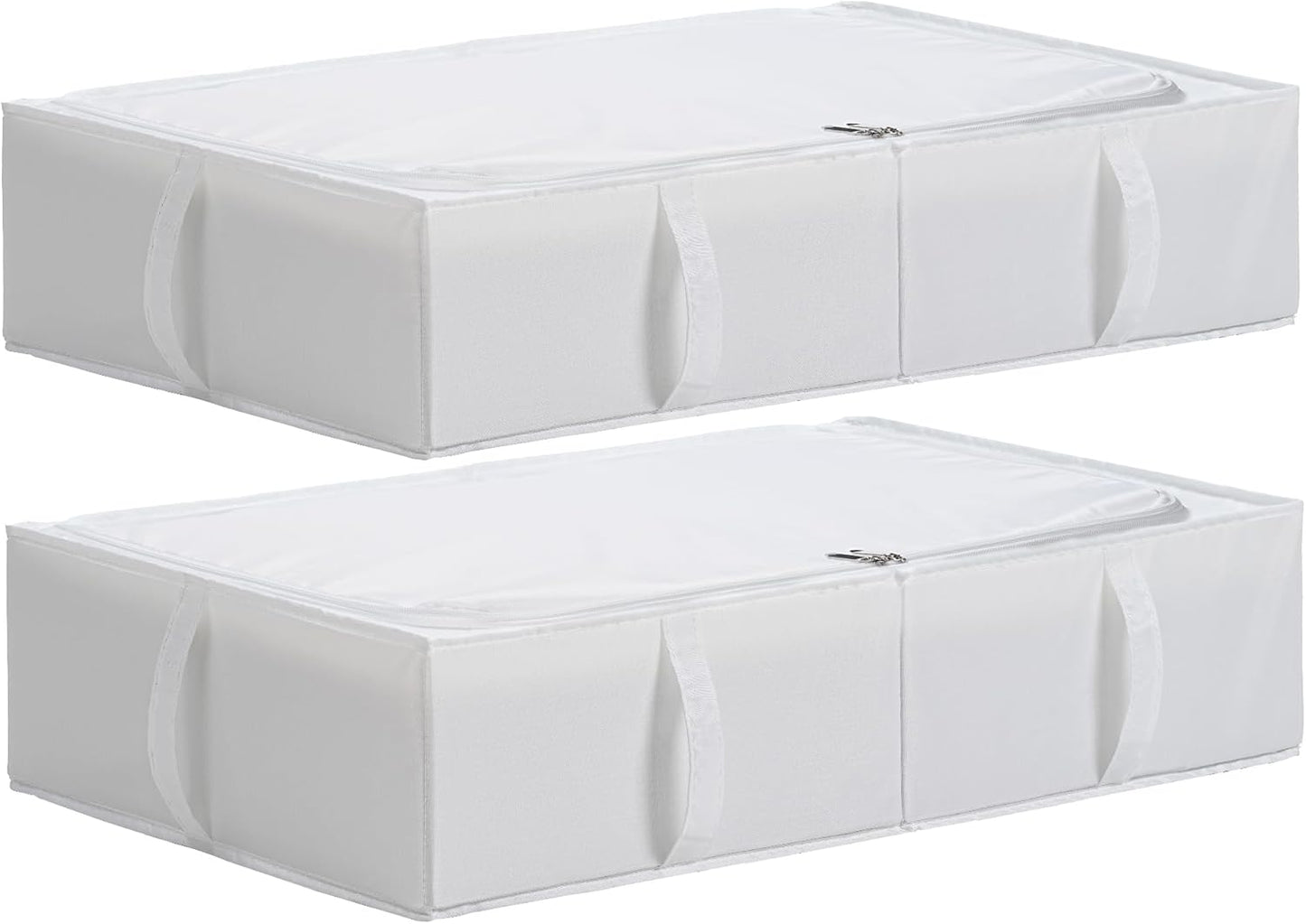 TYEERS Under Bed Storage Containers, Durable Fabric, Washable, Collapsible, Under Bed Storage Bins for Clothes, Blankets, Sheets, Shoes, 27.5x16.5x7 Inches, 2-Pack, White