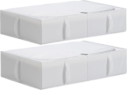 TYEERS Under Bed Storage Containers, Durable Fabric, Washable, Collapsible, Under Bed Storage Bins for Clothes, Blankets, Sheets, Shoes, 27.5x16.5x7 Inches, 2-Pack, White