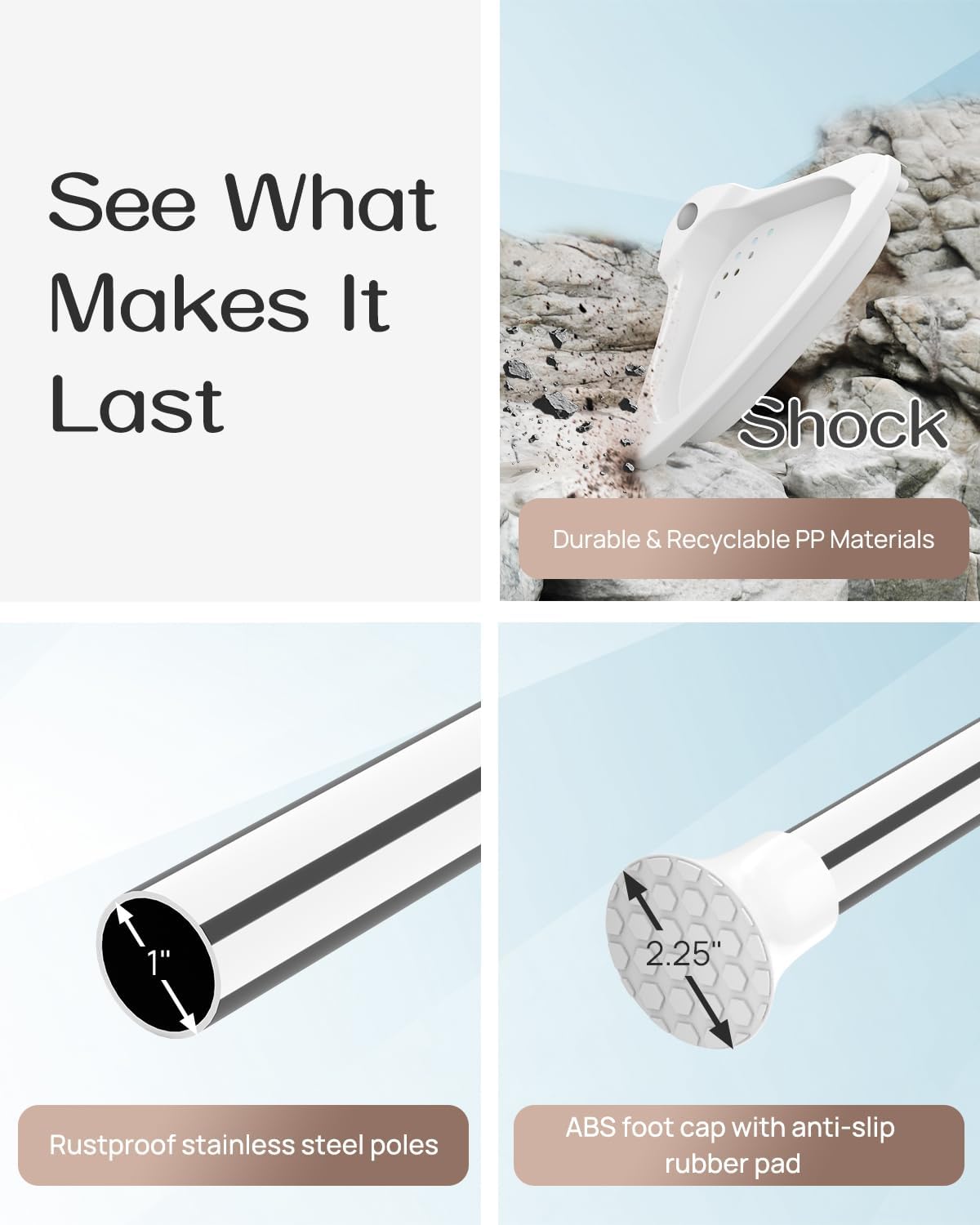 ALLZONE Rustproof Shower Caddy Corner for Bathroom, Tension Corner Shower Caddy Tension Pole, Solid Shower Organizer with 4 Adjustable Shower Shelves, Shower Rack Fit Heights 34 to 116 Inches,White