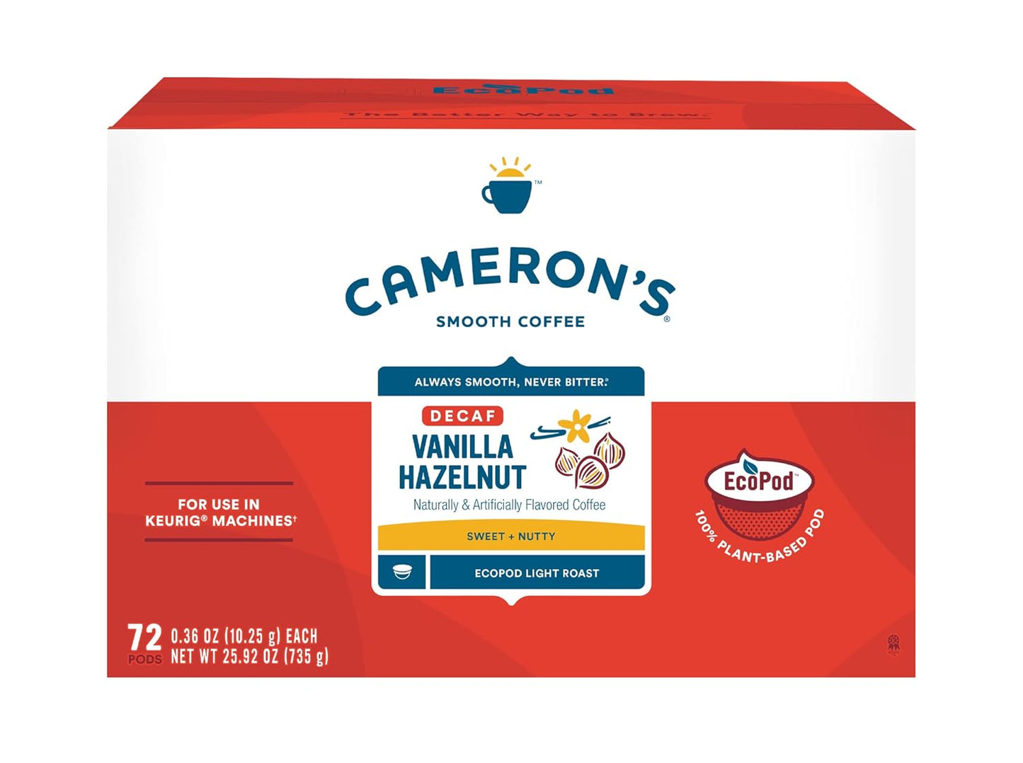 Cameron's Coffee Single Serve Pods, Decaf Vanilla Hazelnut, 72 Count (Pack of 1)
