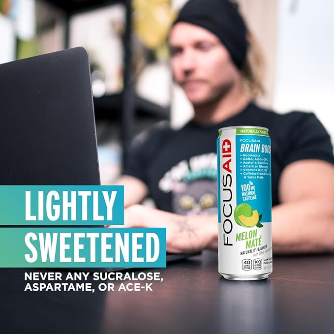 FOCUSAID Energy Blend, Brain Boosting Nootropics Drink, Alpha-GPC, GABA, B-Complex, Yerba Mate, Green Tea, 100% Clean, 100mg Natural Caffeine, 12-oz. can, 12 Pack