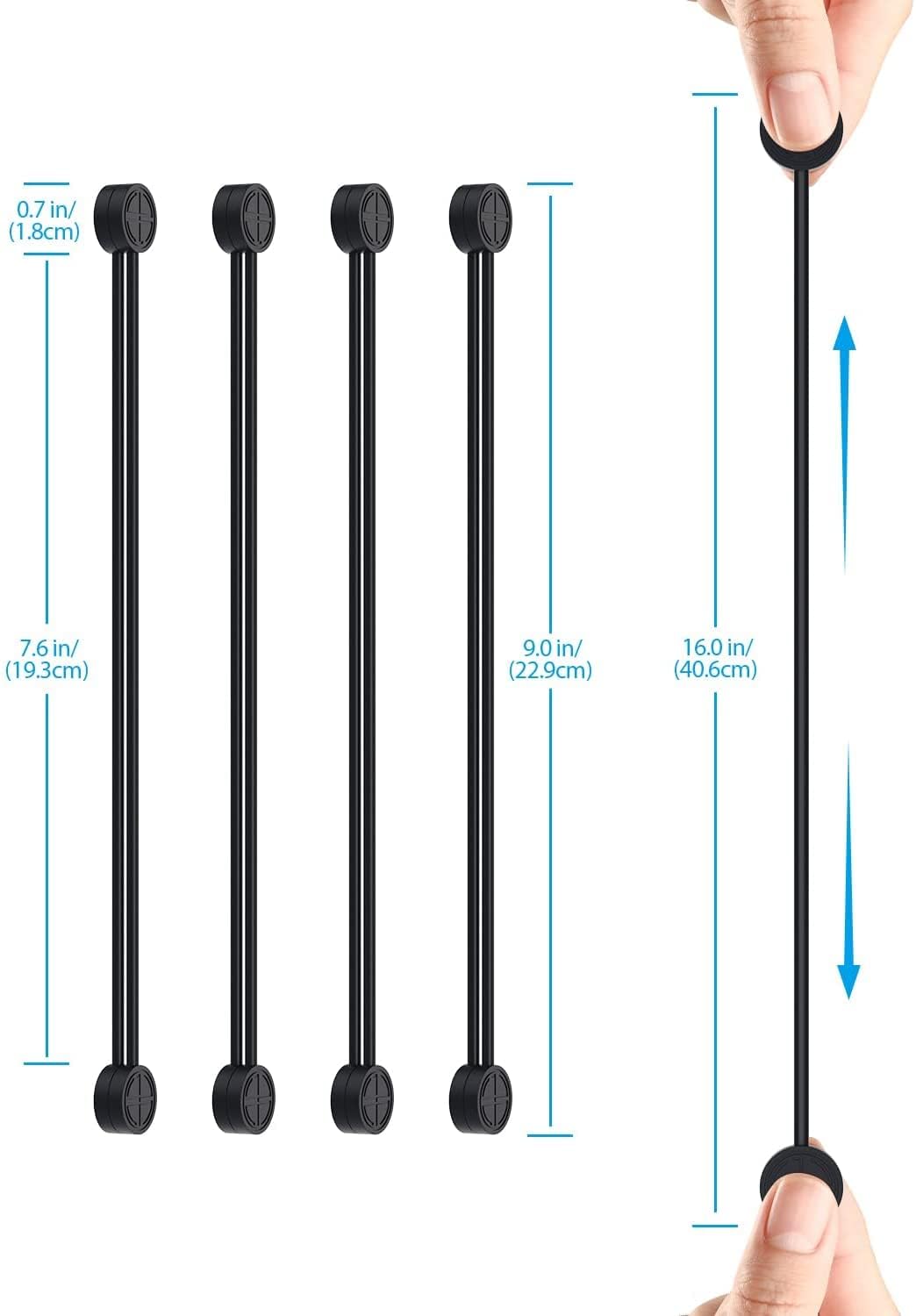 Magnetic Twist Ties, Reusable Silicone Cable Ties with Strong Magnet for Bundling and Organizing,Cord Wrap Clip Straps for Home or Office (Black-8 Packs)