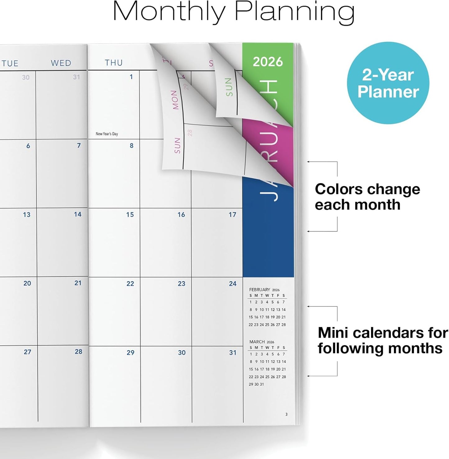 2-Year Monthly Pocket Planner/Pocket Calendar, 3.5"x6.5", 2026-2027: Weekly Planner/Weekly Agenda/Monthly Calendar Organizer (Teal Gold Marble)