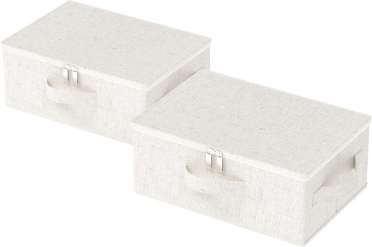 Underbed Storage Box with Lid, Foldable Clothes Organizers, Home Organising Baskets for Clothes, Shoes, Blankets, Pillows, 14.9x10.2x5.9Inches, Beige, 2 Pack