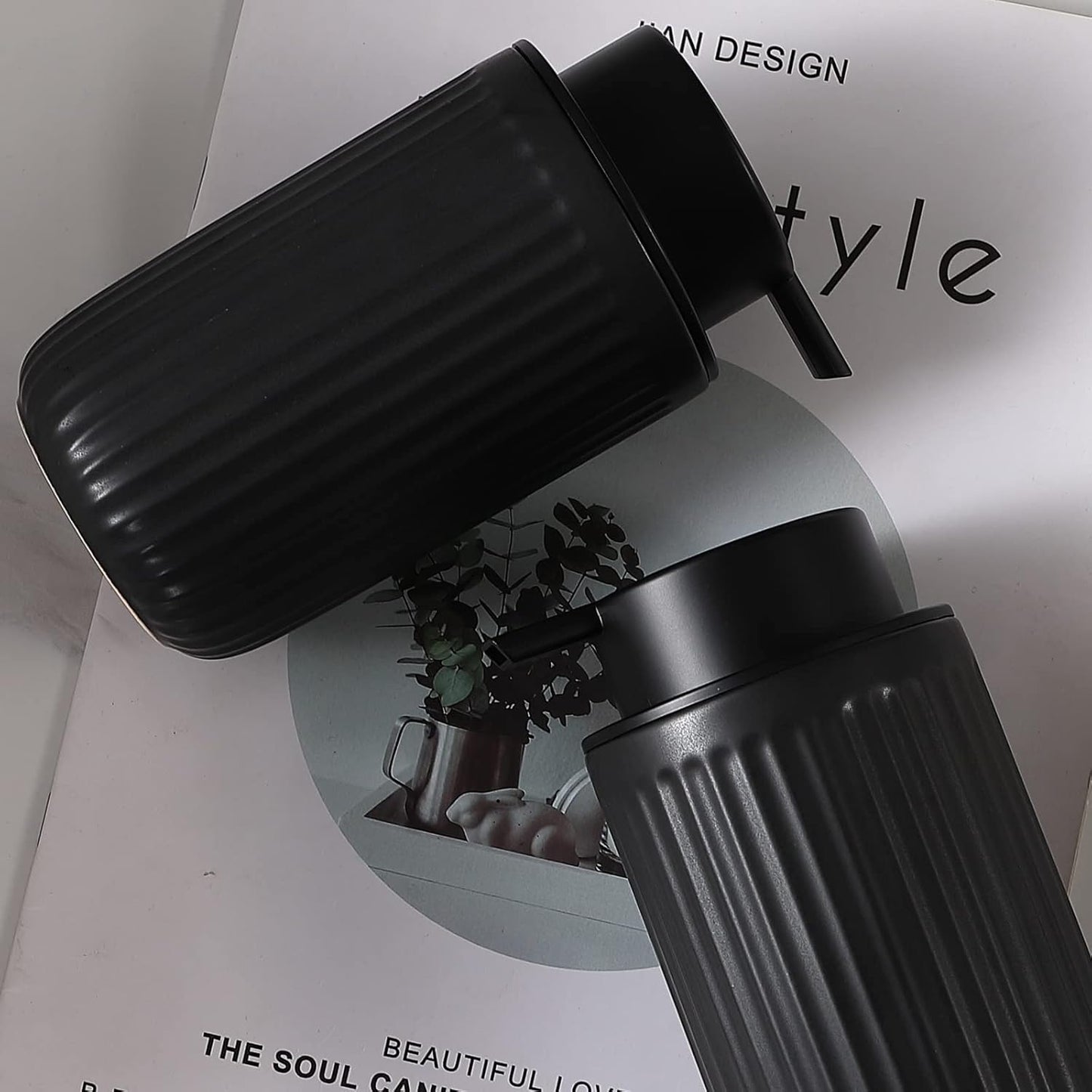 Black Soap Dispenser Set- Modern Ceramic Hand Dish Soap Dispenser for Bathroom Refillable Liquid Hand Soap Dispenser with Soap Pump for Lotion Soap for Farmhouse Kitchen Decor Dish 2 Pack