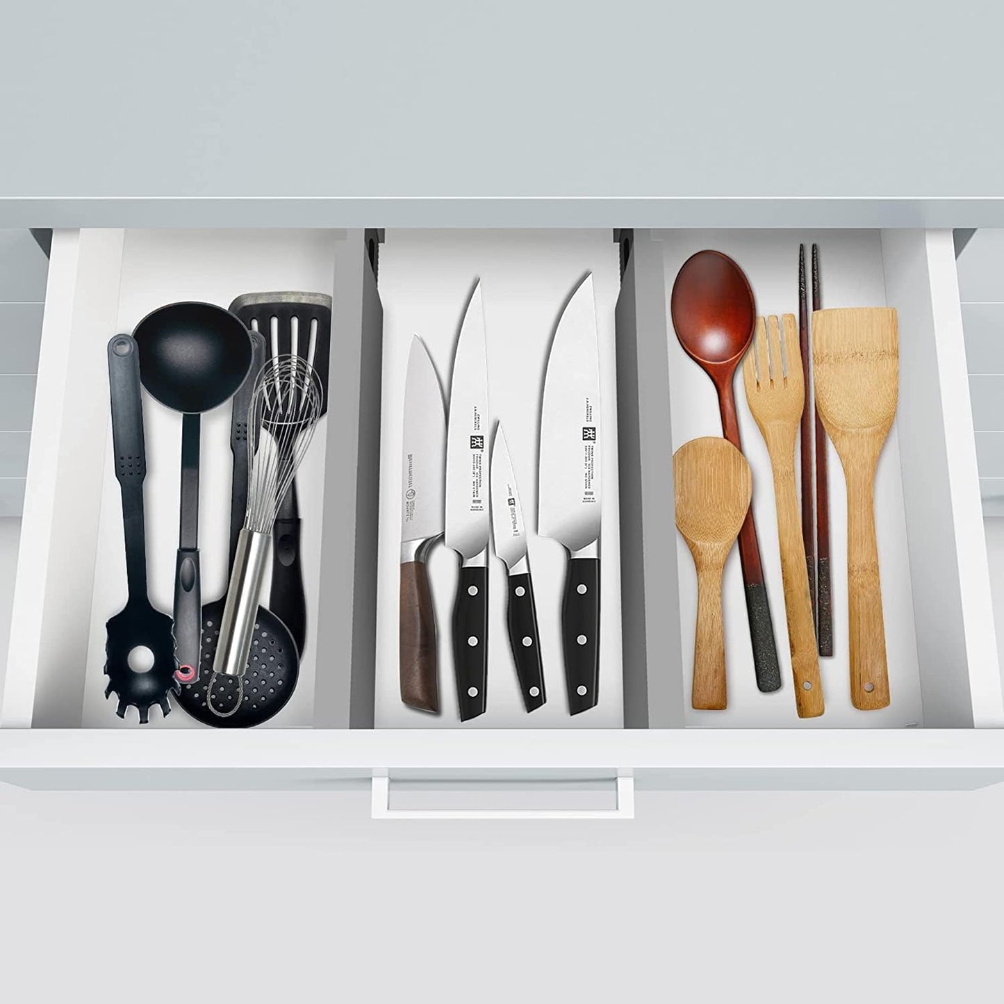 Adjustable Bamboo Drawer Divider Organizers - 6 Pack Large Expandable Drawer Organization Separators for Kitchen Utensils, Dresser, Bedroom, Bathroom, Baby Drawer, Office - 17.5” to 22" (Gray)