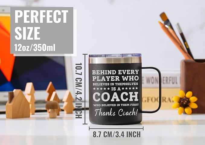 Onebttl Coach Gifts, Funny Gift Idea for Appreciation, Christmas, Birthday, 12oz Stainless Steel Insulated Travel Coffee Mug - Thanks Coach, Black, BS-COACH-MUG12-BELIEVE