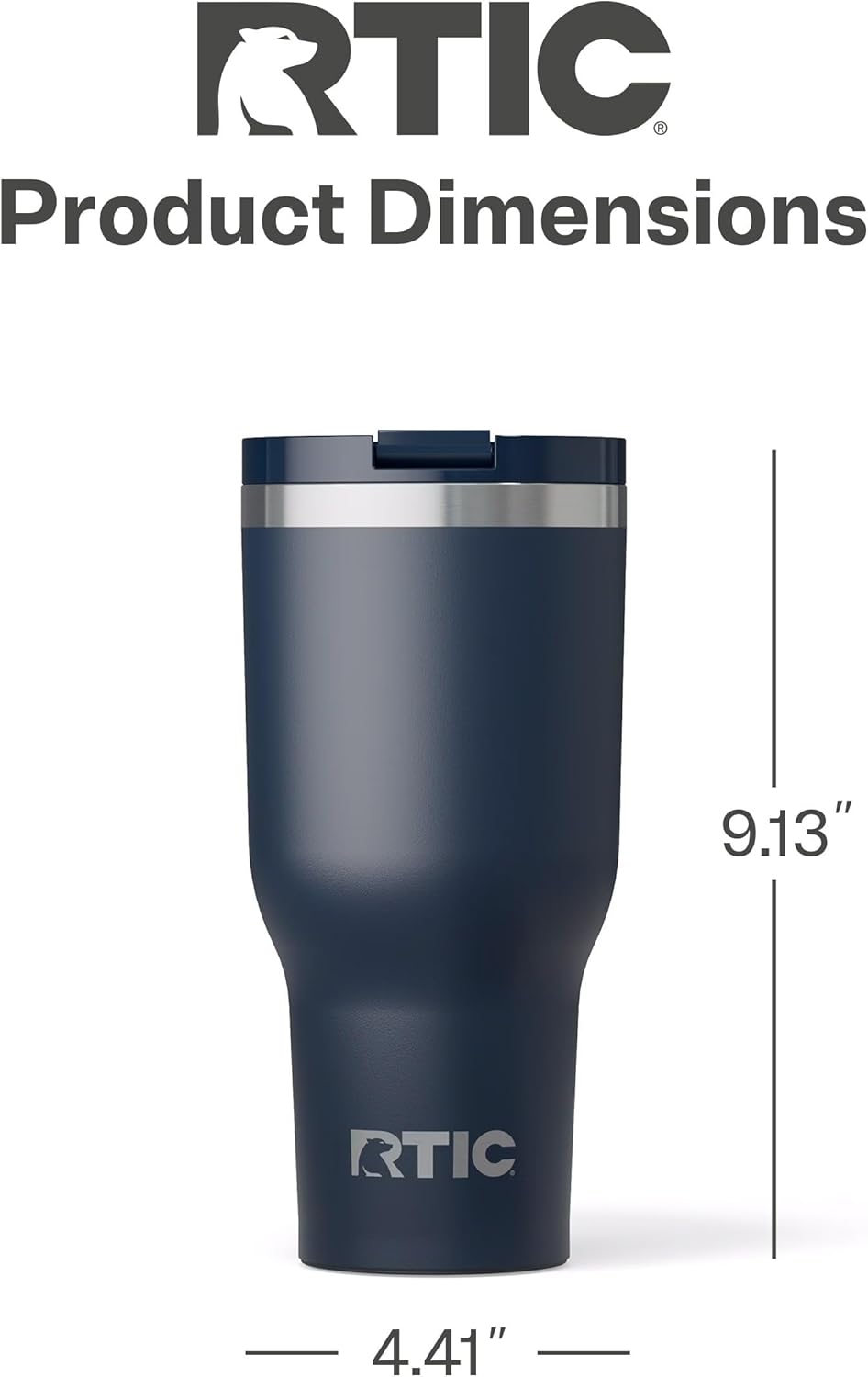 RTIC 40oz Essential Tumbler with Lid, Ceramic Lined, Insulated, Stainless Steel, Metal, Double Wall Vacuum-Insulation, Travel Cup for Iced Coffee, Tea, Hot and Cold Drink, Navy