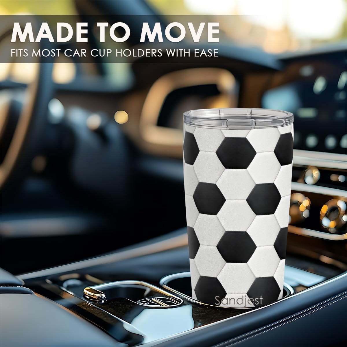 SANDJEST Soccer Tumbler 20oz Stainless Steel Insulated, Travel Coffee Cup, Sport Tumblers Gifts for Soccer Lovers, Men Women, Coach, Birthday, Christmas