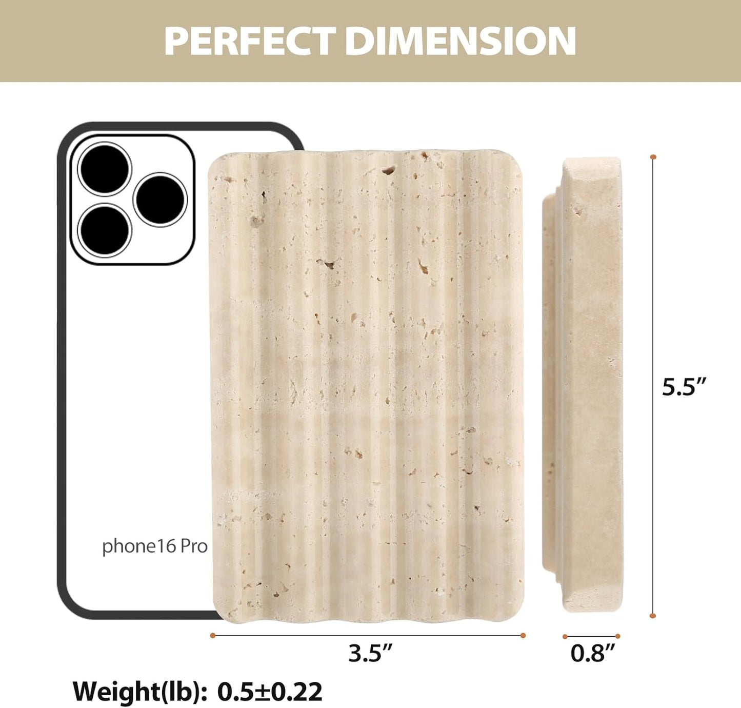 Koville Natural Travertine Soap Dish for Bathroom Shower, Marble Soap Tray Travertine Dish for Bathroom, Stone Soap Tray for Sink, Stripe Grooves Soap Saver Keep Soap Bars Dry Easy Clean