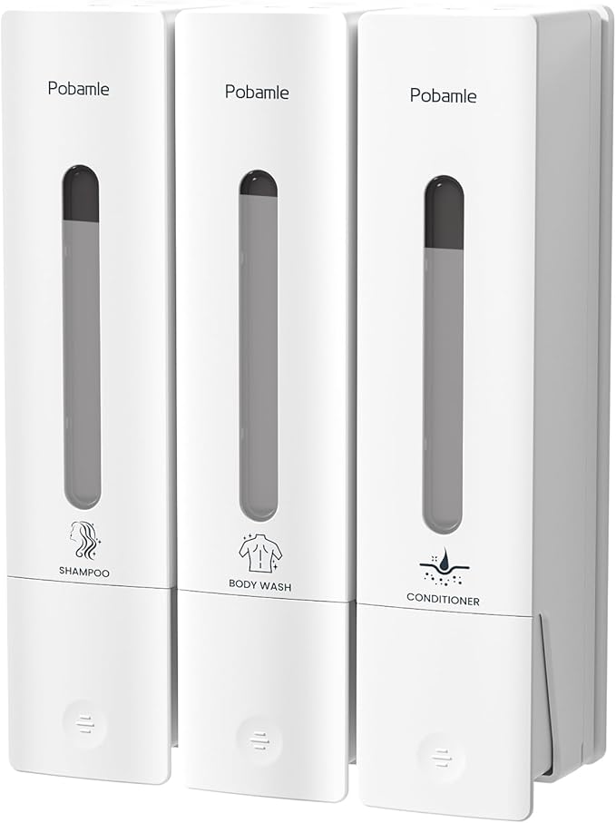 1984 Shower Soap Dispenser Bathroom Set Shampoo Conditioner Body Wash Dispenser Wall Mounted Shower Shampoo Dispenser 3 Chamber No Drill for Home Star Hotel 3 x 400ml Beige