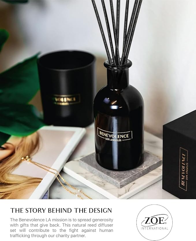 Benevolence LA Reed Diffusers for Home, Bergamot & Jasmine Relaxing Fragrance | Aromatherapy Reed Diffuser Sticks with Gift Box, Scented Sticks for Bathroom | Home Décor