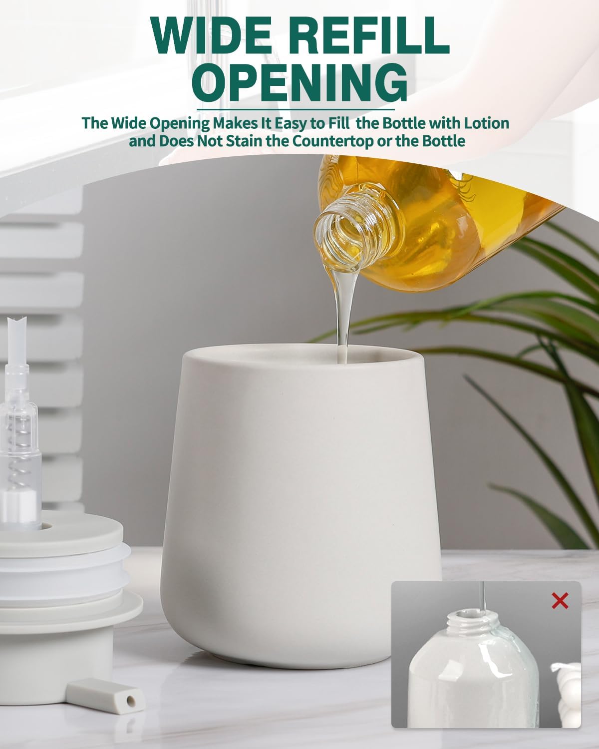 Bosilunlife Soap Dispenser Bathroom - Grey Ceramic Soap Dispenser Lotion Hand Pump Dish Soap Bottle for Kitchen 12oz Refillable Liquid Hand Wash Dispenser for Bathroom