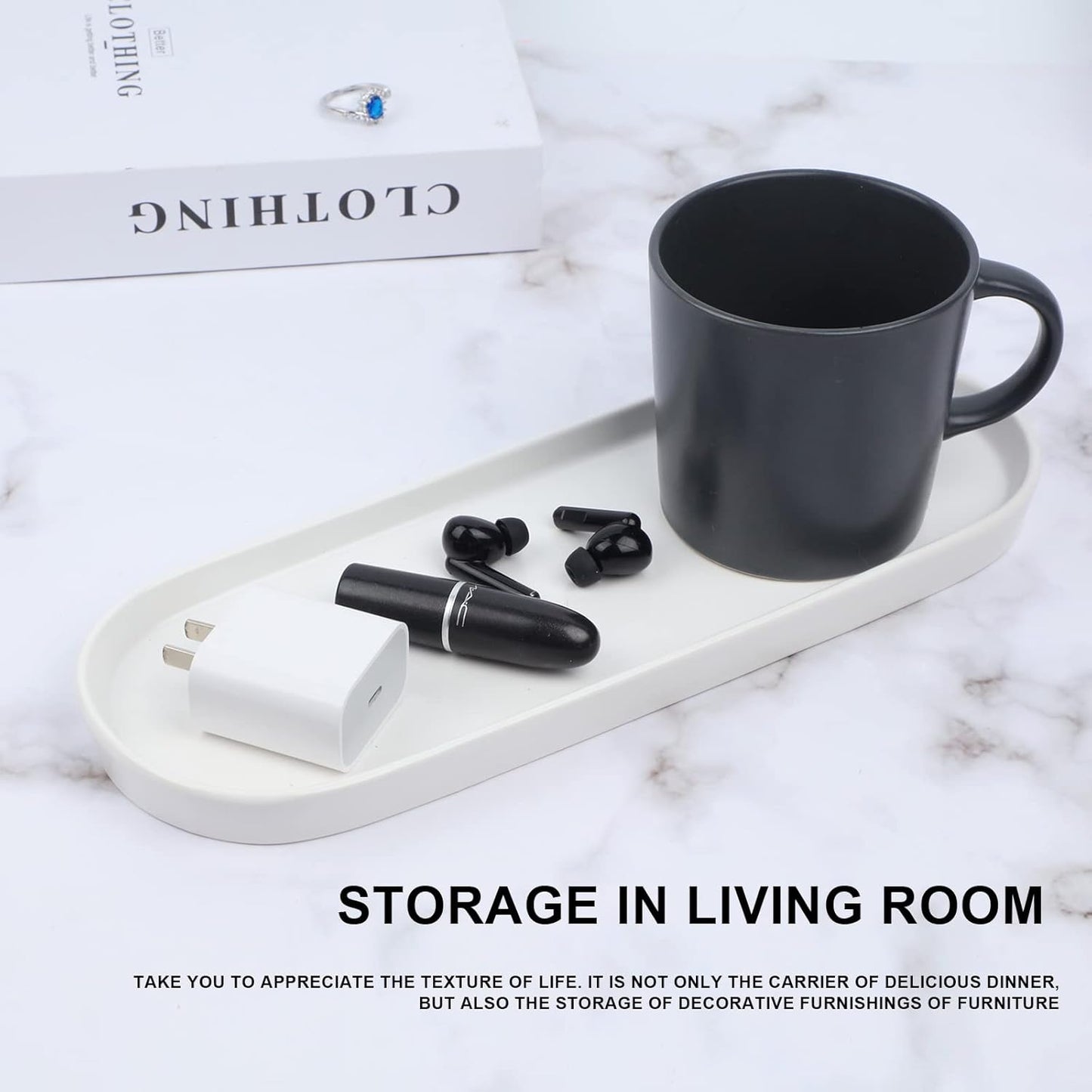 Ceramic Sink Tray, Bathroom Counter Tray, Bathtub, Cosmetics Dish, Candle, Perfume Shampoo Liquid Soap Simple Style Design Suit for Bathroom and Kitchen (White)