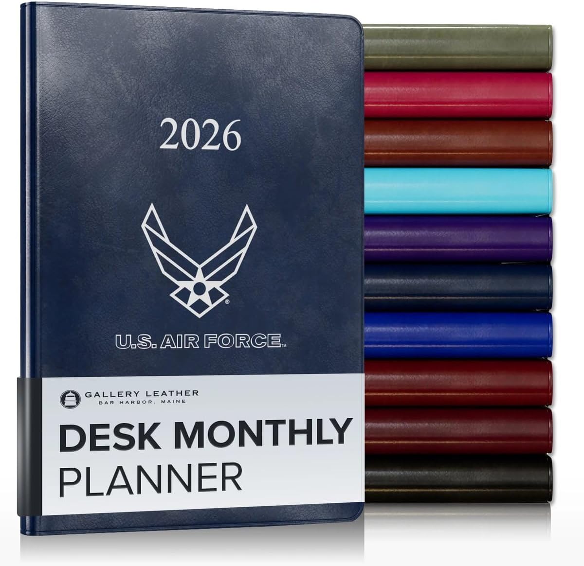 Gallery Leather Desk Monthly Planner 2025-2026, Elegantly Bound Calendar Planner and Notebook with Stylish Gold-Gilded Page Edges, 18 Months - Acadia Navy - US Air Force - 8x5.5”