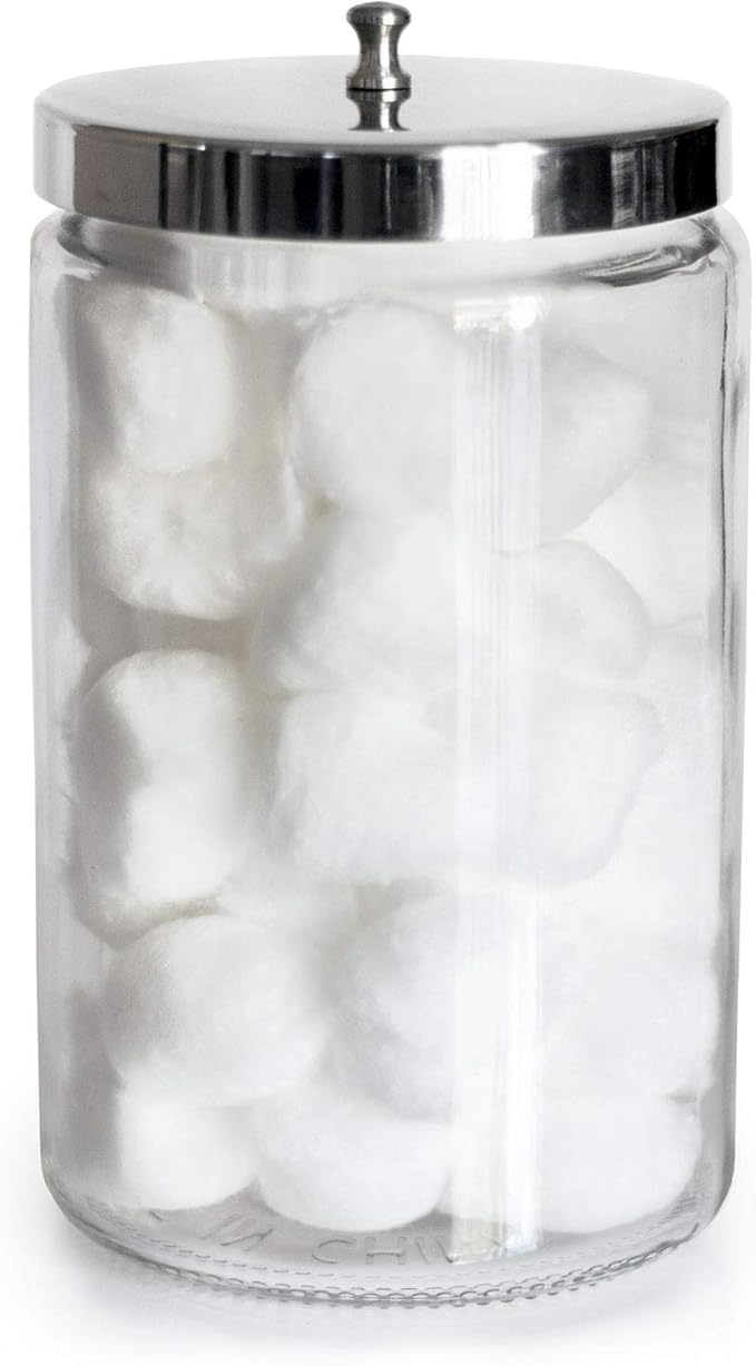 MABIS Decorative Storage Apothecary Clear Glass Jar for Kitchen, Bathroom or Laundry Organization, Medical Sundry Jar with Metal Lid, 4.1 x 3.9 x 7 inches (Pack of 6)