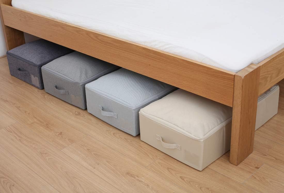 iwill CREATE PRO Under Bed Storage Bins with Lids for Shoes Clothing Organizer, Good for Bedroom Wardrobe, Closet, Sturdy Plastic Boards & Polyester Blend Fabric, Light Gray