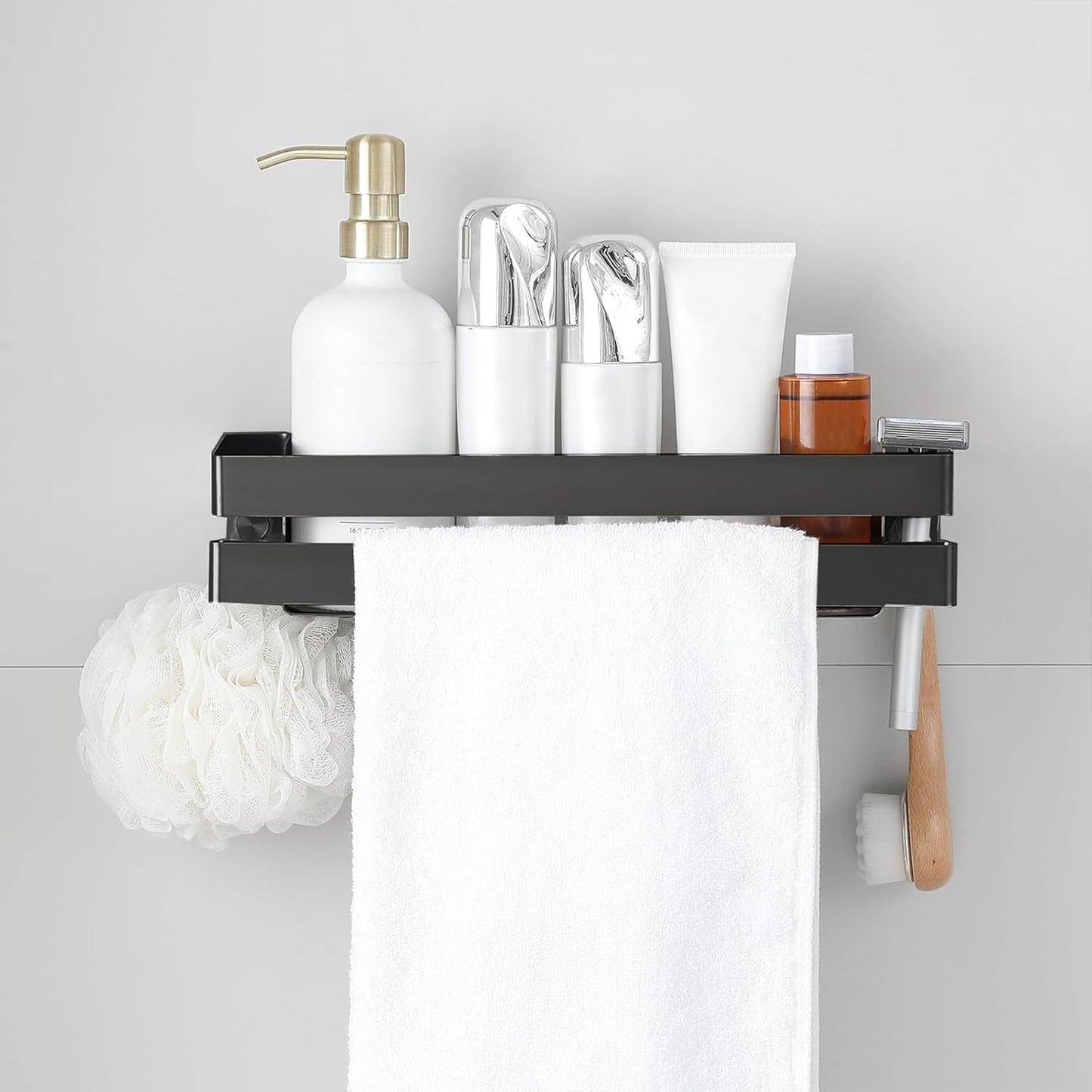 No Drilling Shower Caddy Rustproof Bathroom Organizers and Storage Large丨Wall-Mounted Shelves丨Stainless Steel Shower Rack for Bathroom Decor & Storage - Black