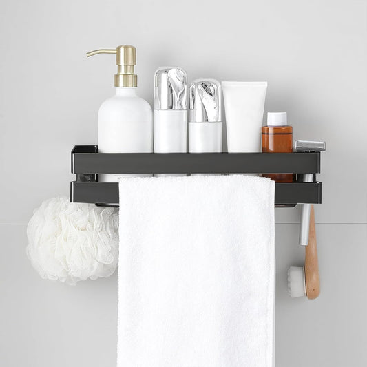 No Drilling Shower Caddy Rustproof Bathroom Organizers and Storage Large丨Wall-Mounted Shelves丨Stainless Steel Shower Rack for Bathroom Decor & Storage - Black