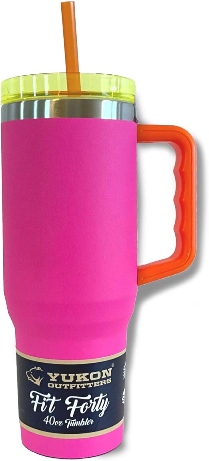 Yukon Outfitters Fit Forty 40oz Double Wall Vacuum Insulated Stainless Steel Tumbler with Reusable Straw & Ergonomic Handle | For Hot or Cold Beverage, Crystal Beach