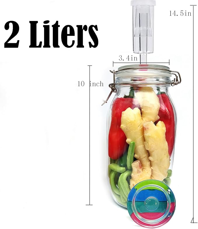 Fermentation Jar 2 Pack Fermentation kit with Fermenting Weights and Airlocks Pickle Jar for Fermenting,Pickling,Canning,Mead Making (2 Liter)