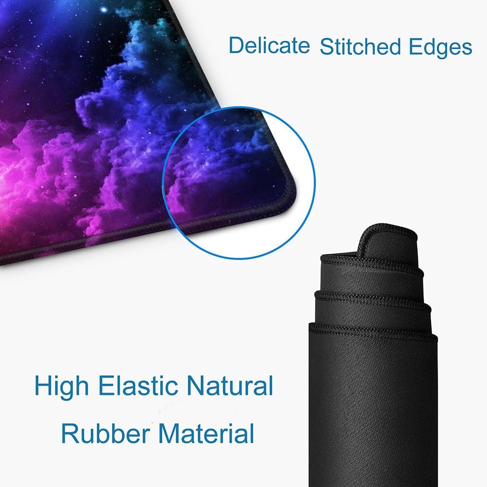 Mouse Pad Gaming, Large Mouse Pads for Desk, Keyboard Mouse Mat Desk Pad, Non-Slip Rubber Base with Stitched Edges Mousepad, 31.5x11.8in Colorful Galaxy