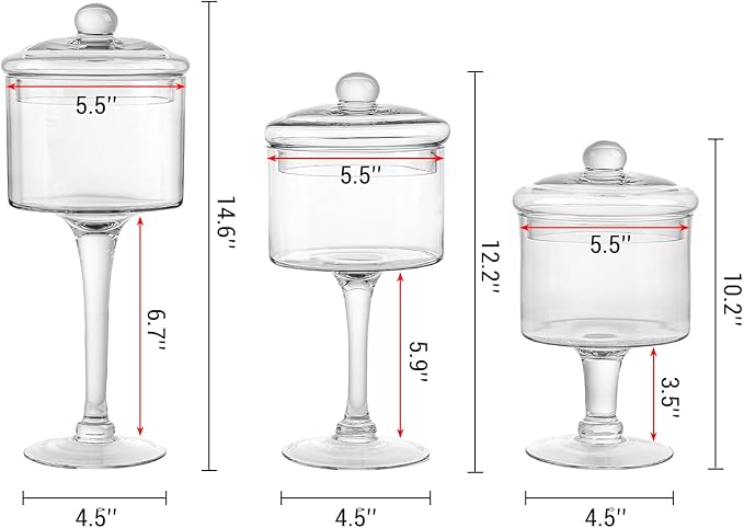 MyGift 3-Piece Clear Glass Apothecary Candy Jar Set with Lids – Decorative Party Display Containers for Wedding Centerpieces, Dessert Tables, Kitchen Counter Storage, and Bathroom Décor