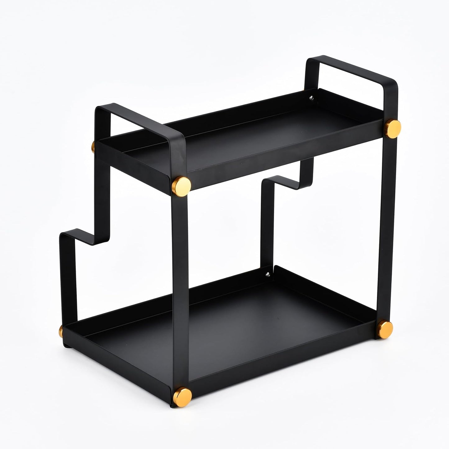 FFK 2 Tier Countertop Organizer, Cosmetic Organizer, Storage Shelf for Cabinet, Countertop, Pantry, Desktop, Ideal for Bathroom, Kitchen, Office (Black)