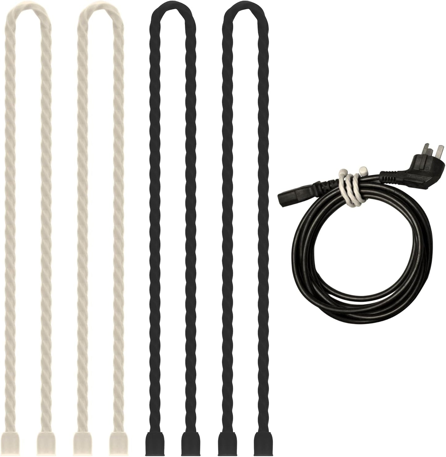 4PCS Silicone Cable Ties 24 Inch Reusable Twist Ties Steel-Core Cable Tie Straps Organizer All Purpose Bendable Cord Tie for Indoor Outdoor Bundling Holding Securing and Wrapping (Black White)