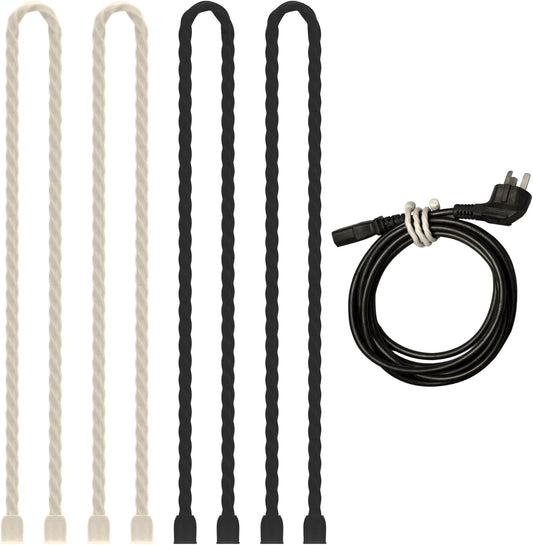 4PCS Silicone Cable Ties 24 Inch Reusable Twist Ties Steel-Core Cable Tie Straps Organizer All Purpose Bendable Cord Tie for Indoor Outdoor Bundling Holding Securing and Wrapping (Black White)
