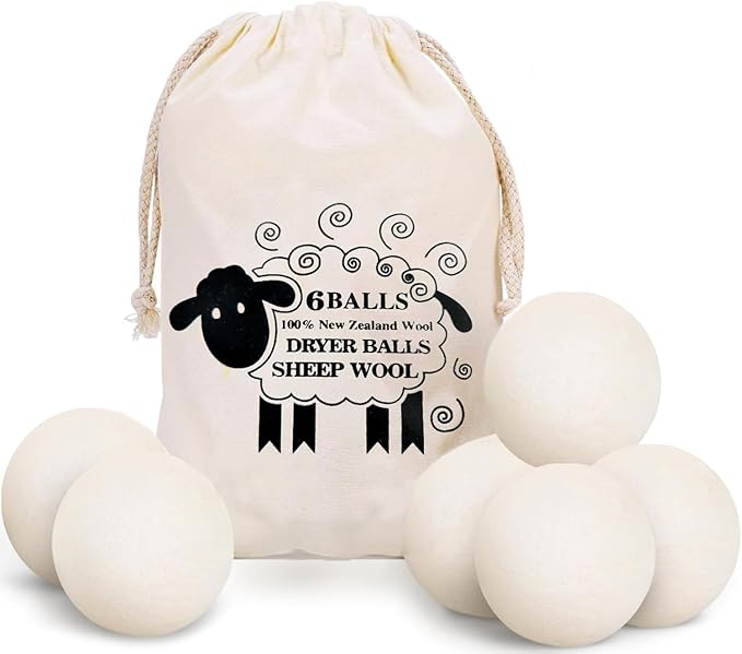 6 Pack Wool Dryer Balls Laundry Reusable Anti Static, Cotton Balls Wool Laundry Balls for Dryer Reduces Clothing Wrinkles Natural Fabric Softener Last 1000+ Loads (White, 2.75 in/7 cm)