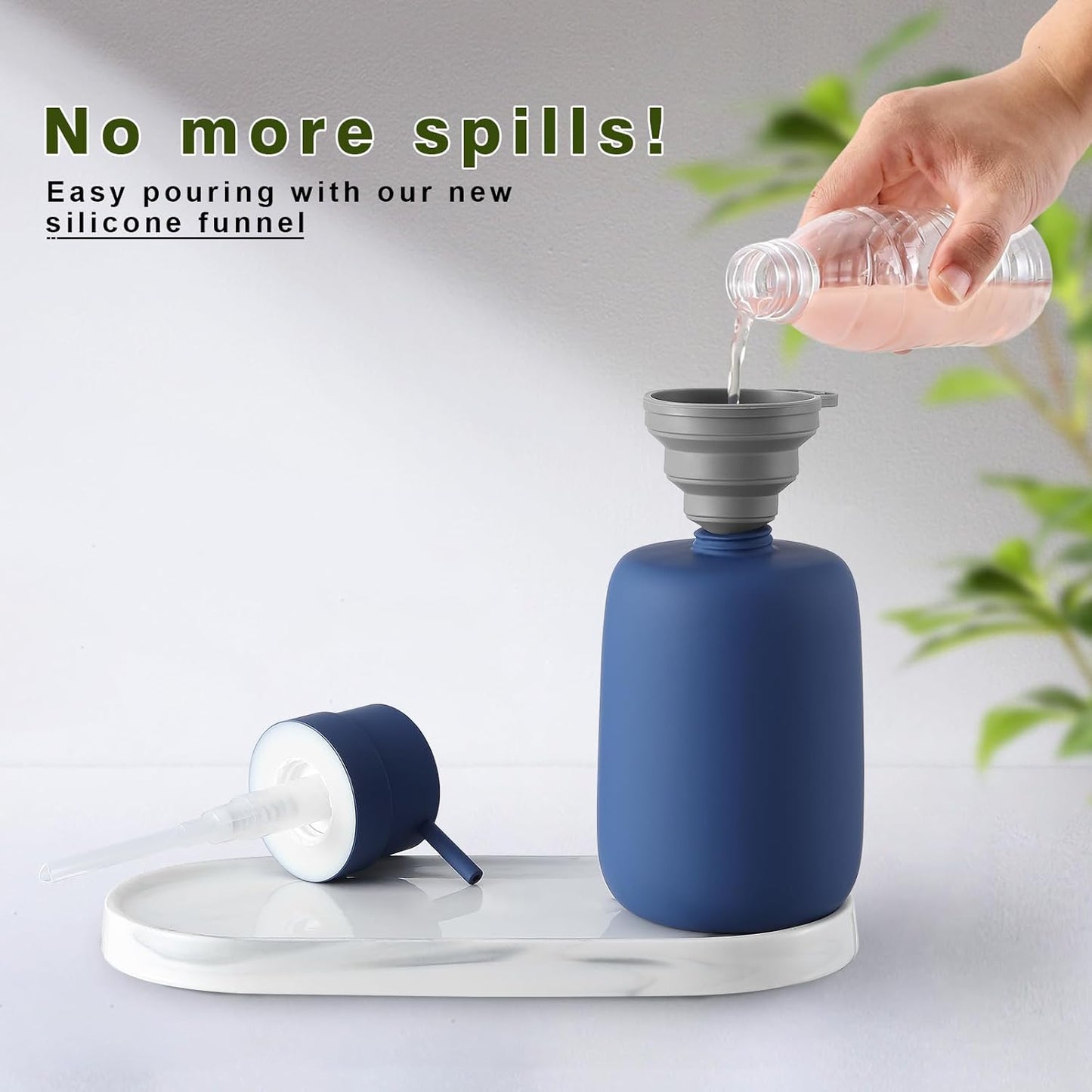 Blue Soap Dispenser Bathroom,Ceramic Soap Dispenser Lotion Pump Dish Soap Dispenser for Kitchen,16oz Refillable Liquid Hand Wash Dispenser for Bathroom (Rubber Paint)