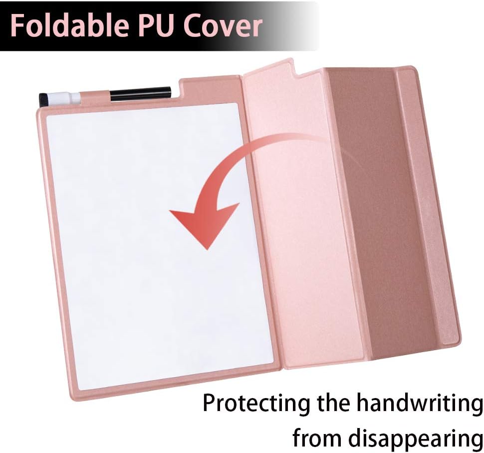 9" x 12" Small White Board, Dry Erase Board, Portable Whiteboard with Stand, Magnetic Desktop Whiteboard with PU Cover Case, A4 Notebook White Board Easel for Office, Home, School(Pink)