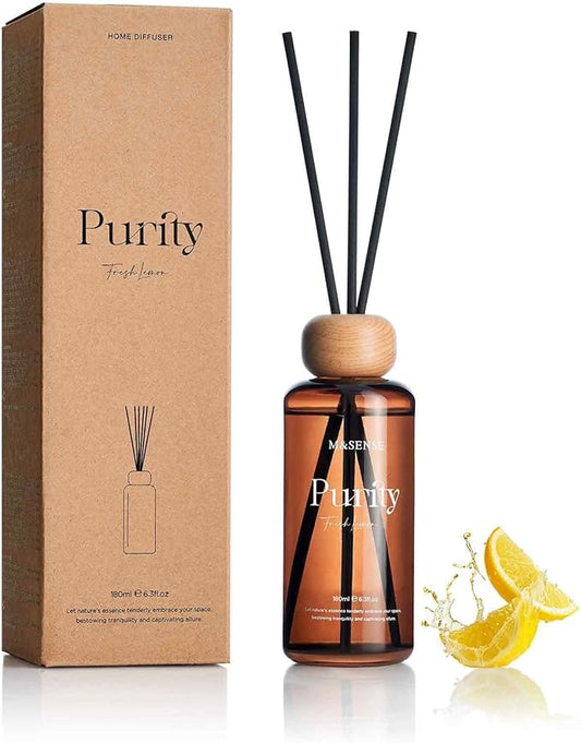 M&SENSE Fresh Lemon Reed Diffuser: 6.3 fl oz Non-Toxic Aroma Set with Sticks, Light & Subtle Fragrance, Long-Lasting Natural Essential Oil Gifts for Bedroom, Shelf Decor & Small Spaces