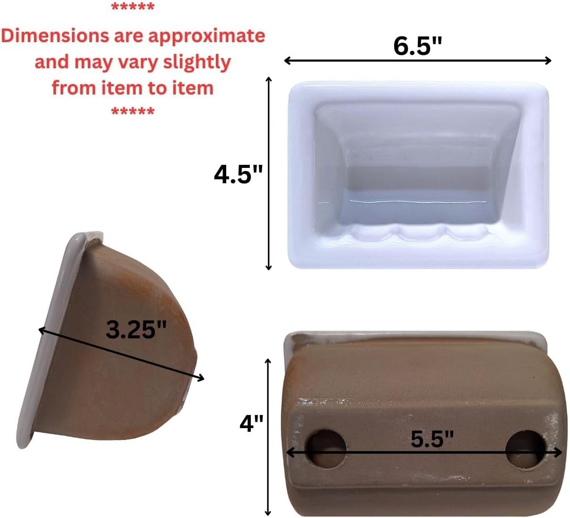 SereneDrains Recessed Ceramic Soap Dish Bar Holder Shower Wall Mount Tray Bathroom Accessories Niche Decorative (White Glossy, 6.5" x 4.5")