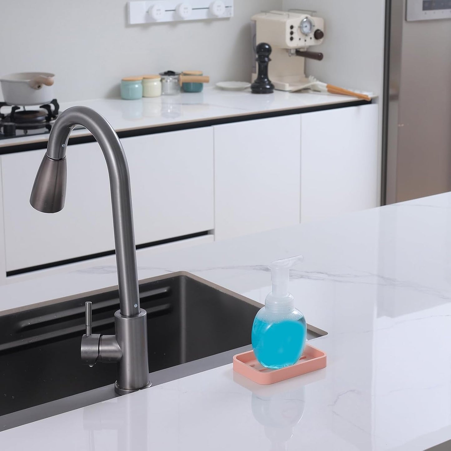 Silicone Kitchen Sink Organizer Tray for Multiple Usage,Easy Clean Sponges Holder for Kitchen Bathroom Counter or Sink,Dish Soap Dispenser,Scrubber,Bottle,Cup Pink 4.9”x 3.2”