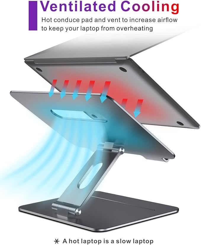 Adjustable MacBook Laptop Stand for Desk | Ergonomic Aluminum Laptop Riser with Heat-Vent, Compatible for 10-17" Laptops, Space Grey