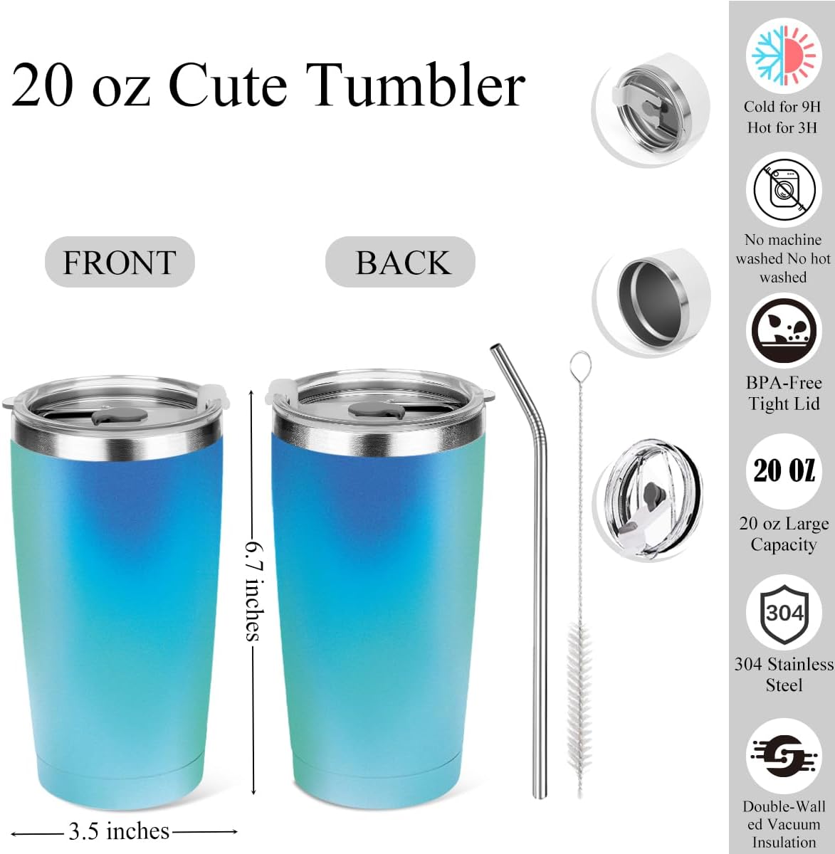 20 oz Insulated Tumbler, Tumbler with Lid Straw, Insulated Travel Coffee Mug Stainless Steel Cup for Cold Hot Drink Gift for Women Colleague Girls Christmas Birthday Friendship (Colorful Abstract)