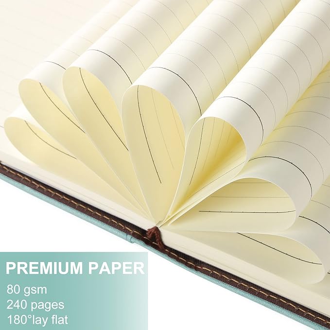 A5 Lined Leather Notebook and Pen Set with Gift Box, 240 Pages Refillable Journal with Pocket and Magnetic Buckle, Hardcover Daily Diary for Men and Women Business Travel Personal Writing- Light Green