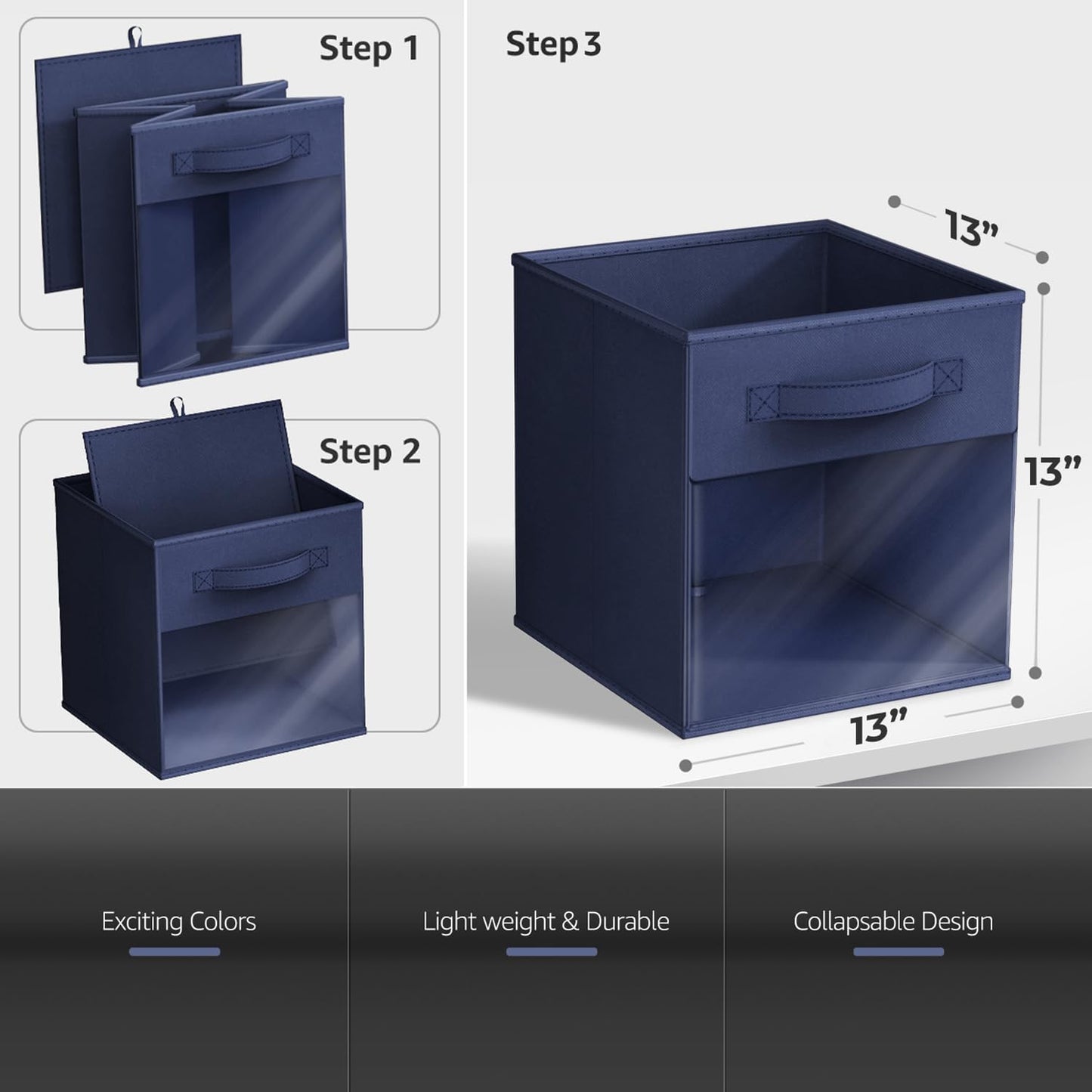 Sorbus 13 Inch Storage Bins with Clear Window - 6 Foldable Baskets for Organizing Clothes, Toys, Books - Sturdy Collapsible Fabric Storage Cubes with Handle - Storage Baskets for Shelves, Closets
